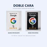 Tarjeta NFC de reseñas de Google a doble cara: blanca por delante y negra por detrás, 54 x 85,6 mm
