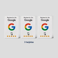 Lo que llega si eliges 3 tarjetas: tres tarjetas NFC de reseñas de Google iguales
